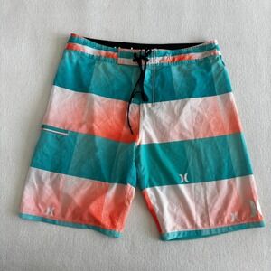 Hurley Phantom Board Shorts Mens 34 Teal Orange Checkered Buckle Exclusive 21"